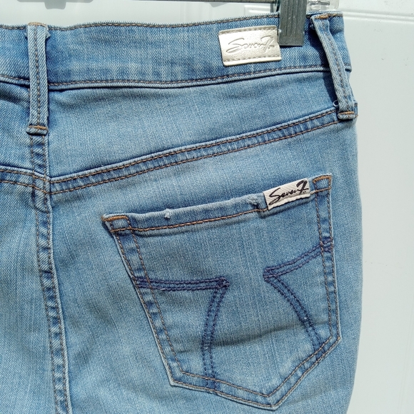 Seven7 Tower Straight Crop Classic Blue Distressed Women Jeans Raw Hem Size 4 - Picture 7 of 10